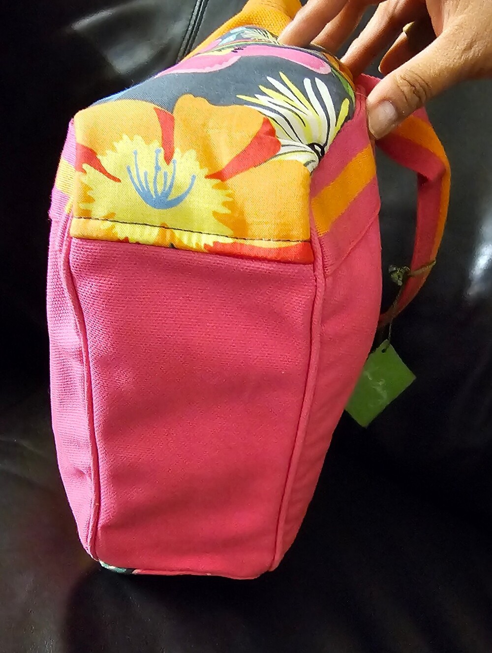 Vera Bradley Hot Pink & Orange Canvas Tote with Floral Trim NWT - Picture 10 of 16